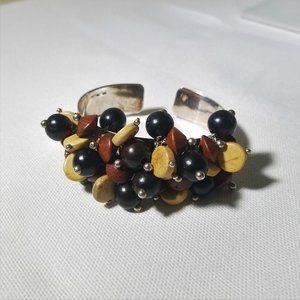 Thailand 925 Cuff Bracelet with Wood/Bone Beads